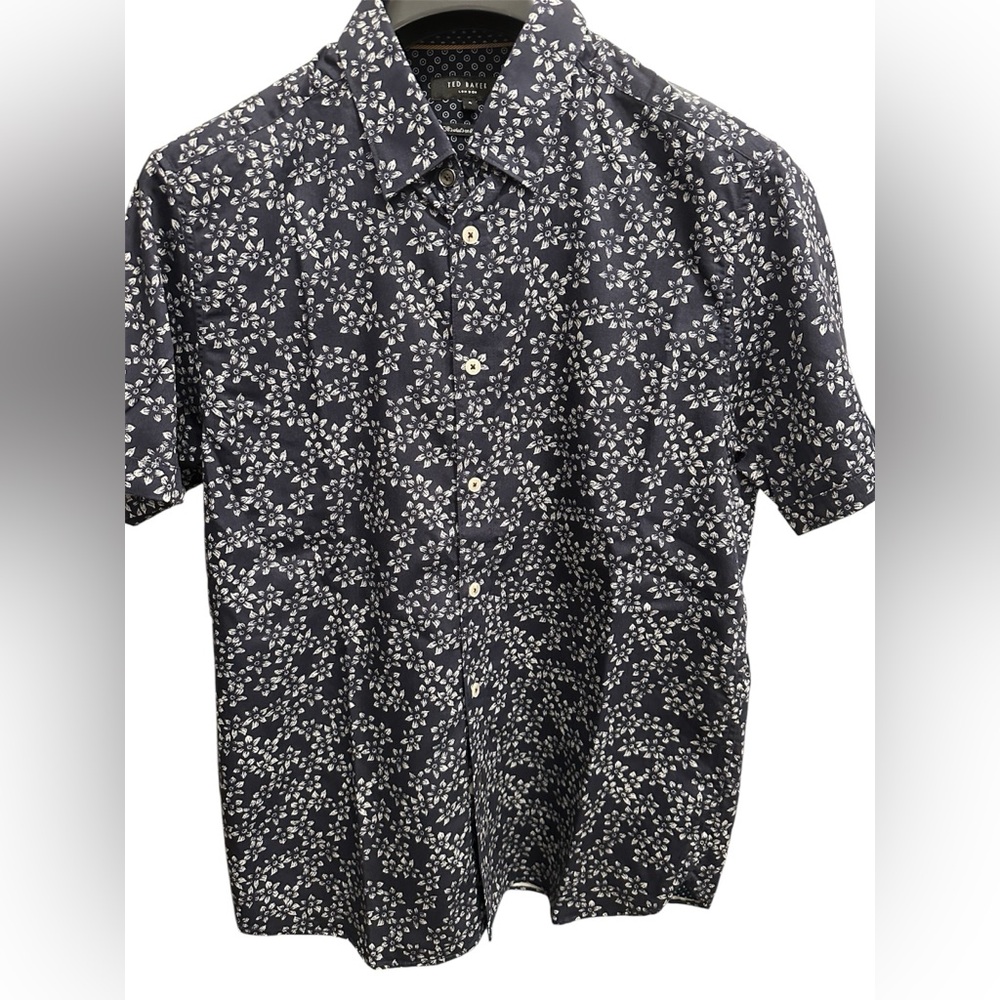 Ted Baker Dark Blue and White Patterned Shirt size 4